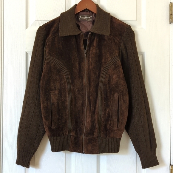 Sears Other - Sears Sportswear 80's Vintage Suede Leather & Knit Cardigan Jacket Dark Brown M